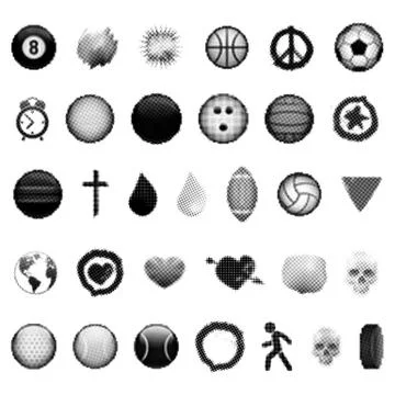 Black and white halftone design elements on a white isolated background 스톡 일러스트