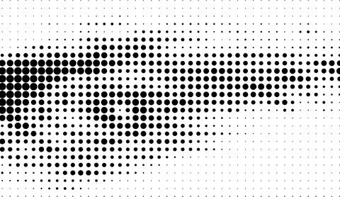 Black and white halftone dot pattern background with abstract wave graphic Stock Illustration
