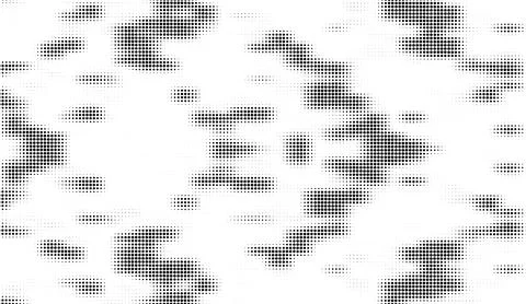 Black and white halftone dot pattern background with grunge abstract shapes and Stock Illustration