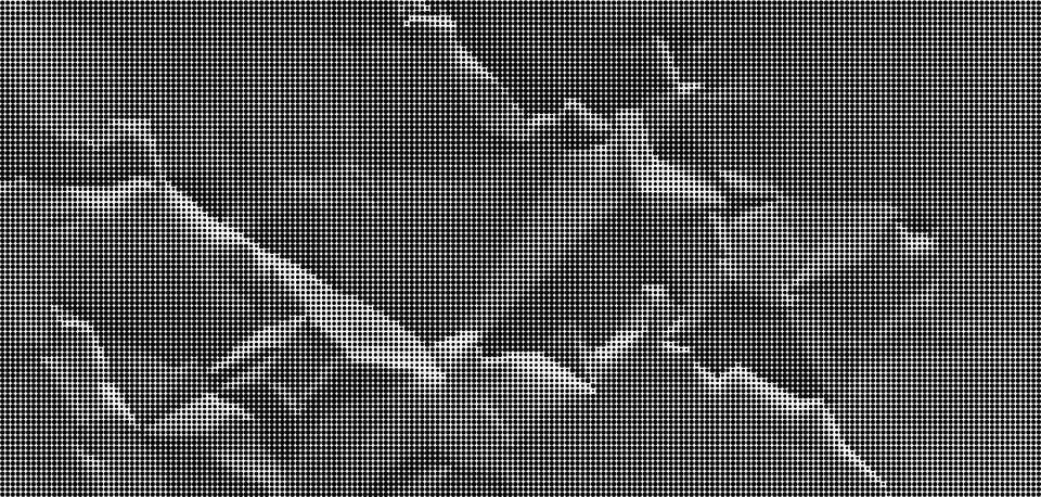 Black and white halftone pattern with circular dot density gradient from lig Stock Illustration