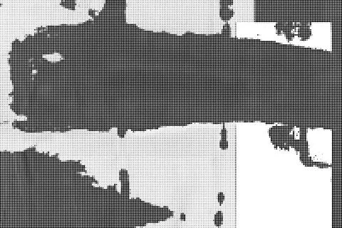 Black and white halftone pattern with dense dot clusters and scattered speck Stock Illustration