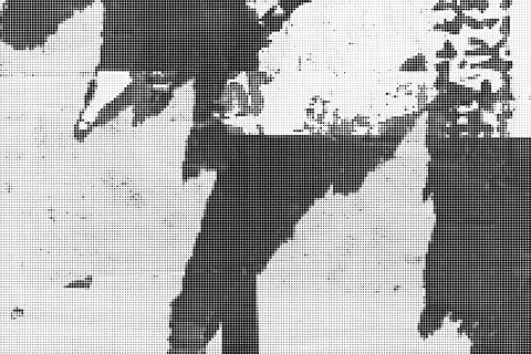 Black and white halftone pattern with dense dot grid and irregular white sha イラスト素材