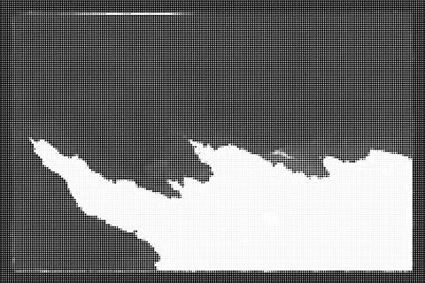 Black and white halftone pattern with scattered dots forming abstract shapes Illustrazione stock