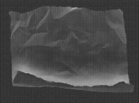 Black and white halftone pattern with scattered small dots and a dense clust 스톡 일러스트