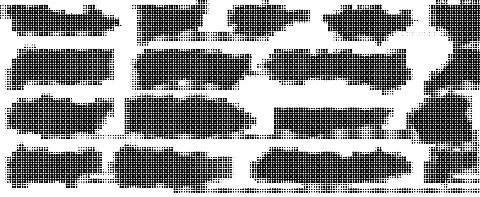 Black and white halftone pattern grid with geometric shapes and dots geometr 스톡 일러스트