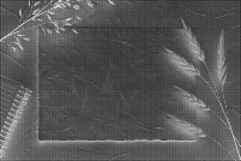 Black and white halftone pattern of abstract geometric shapes and lines in a イラスト素材