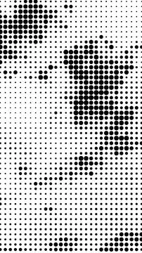 A black and white halftone patterned vector graphic resembling a face Stock Illustration
