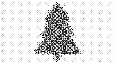 Black and white halftone transition with a Christmas tree appearing. Stock Footage 220340437