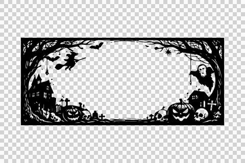 Black and White Halloween Rectangular Frame Design Stock Illustration