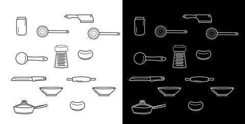 Black and white halved kitchen tool patterned background for wallpapers Stock Illustration