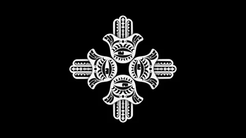 BLACK AND WHITE HAMSA MANDALA 3D ANIMATION. TRANSPARENT ALPHA CHANNEL. Video stock 77185746