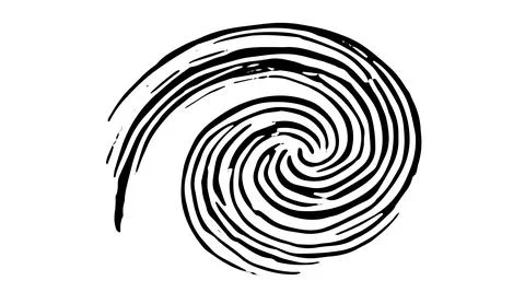 Black and white hand drawn spiral graphic element isolated on white background Stock Illustration