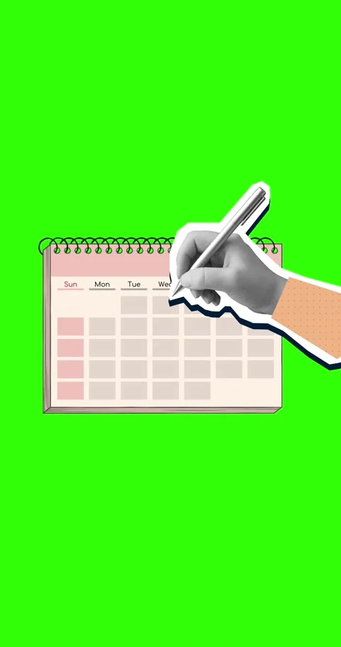 A black and white hand puts a mark in a calendar, green screen Stock Footage 344094307