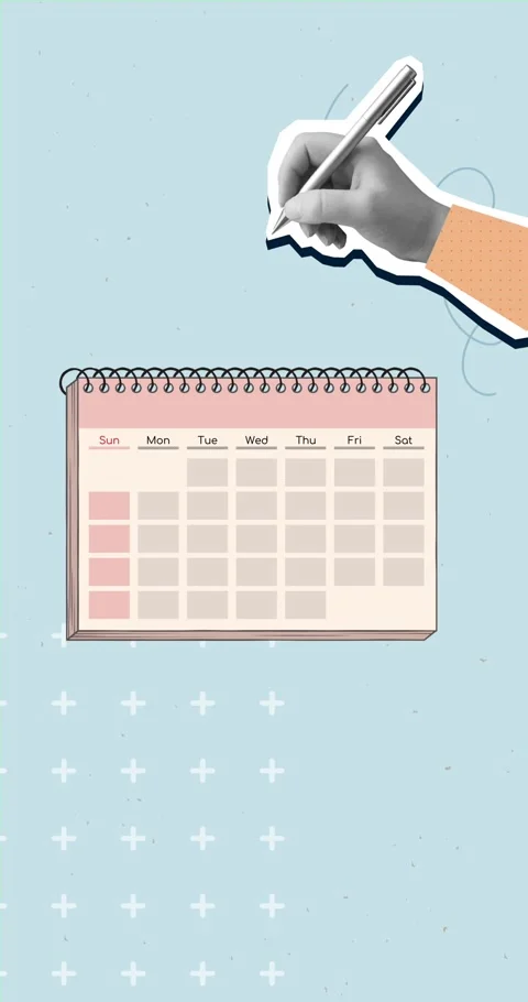 A black and white hand puts a mark in a calendar. Modern photo collage style Stock Footage 344094330