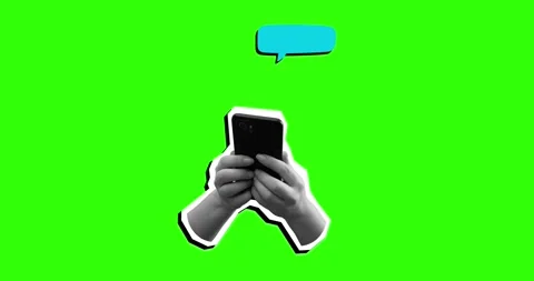Black and white hands holding a phone while texting. Modern photo collage style Stock Footage 344102807