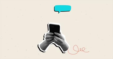 Black and white hands holding a phone while texting. Modern photo collage style Stock Footage 344102809