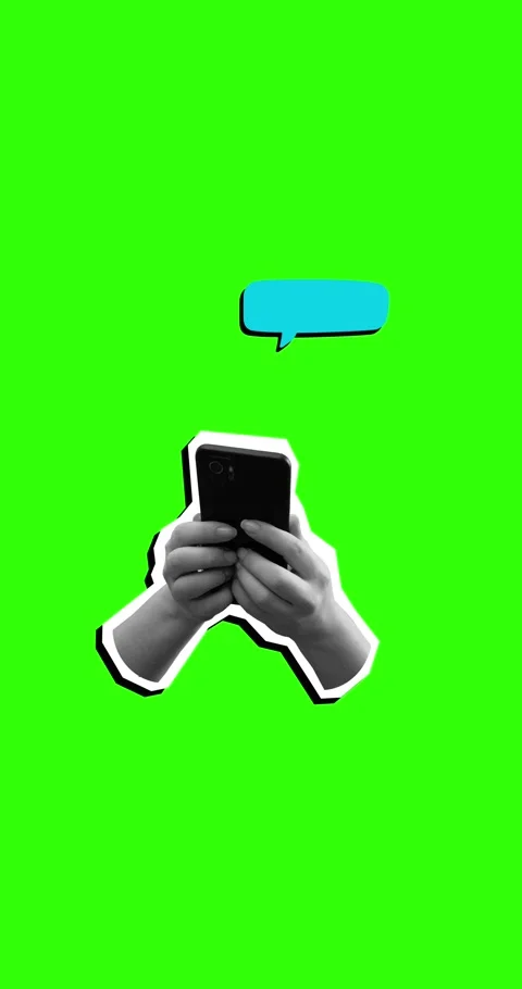 Black and white hands holding a phone while texting. Animation on a green screen Stock Footage 344102827