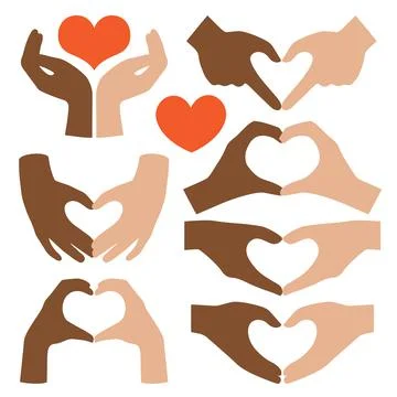 Black and white hands making heart shape. Vector illustration. Interracial Stock Illustration