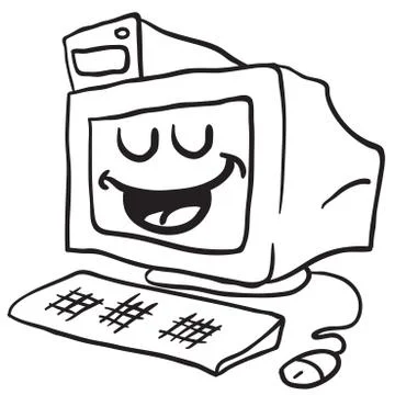 Black and white happy computer Stock-Illustration
