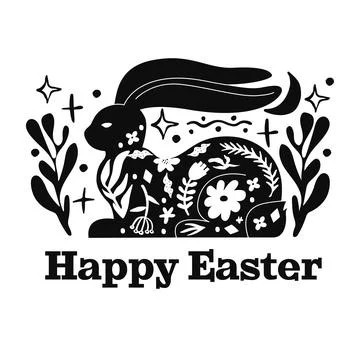 Black and White Happy Easter Linocut Stock Illustration