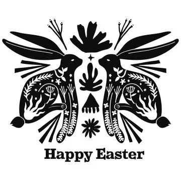 Black and White Happy Easter Linocut Stock Illustration