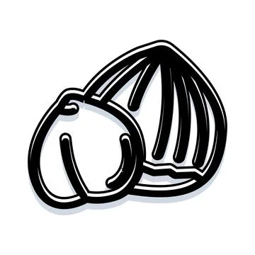 Black and white hazelnut icon with outline style Stock Illustration