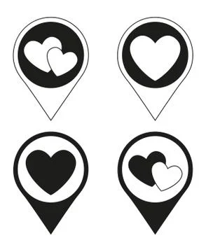 Black and white heart map pointer set Stock Illustration