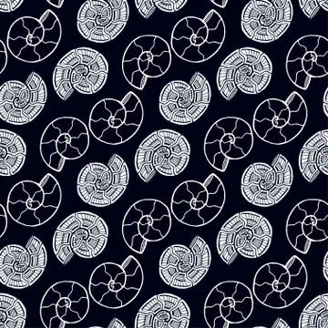 Black and white hells seamless pattern. Background with spiral ornament. Seas Illustrazione stock