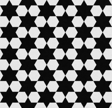 Black and white hexagon patterned textured fabric background Stock Illustration