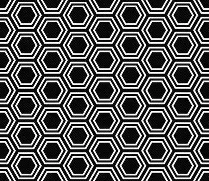 Black and White Hexagon Tile Pattern Repeat Background Illustrazione stock