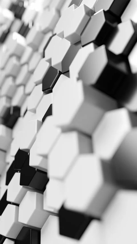 Black and white hexagonal background. Vertical looped animation Stock Footage 307011887