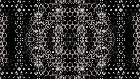 Black and white hexagonal pattern with geometric shapes on display Stock Illustration