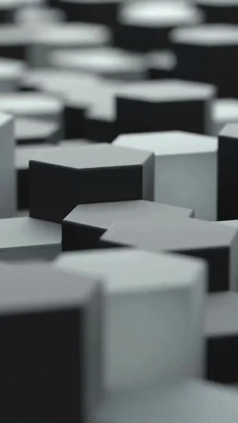 Black and white hexagonal pillars moving in abstract animation Stock Footage 334169768