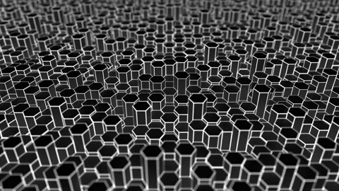 Black and white hexagonal shapes hi-tech pattern, looping abstract 3D animation Stock Footage 143744978
