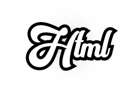 Black and white Html hand written word text for typography logo icon design Stock Illustration