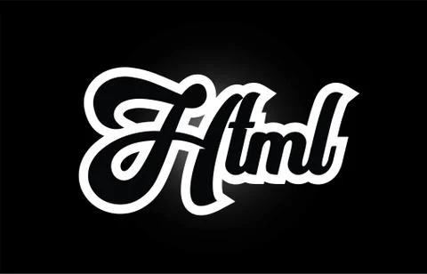 Black and white Html hand written word text for typography logo icon design Stock Illustration