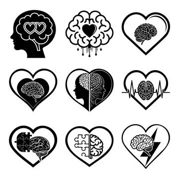 Black and white of human brain anatomy and neural pathways msea set brain d.. Stock Illustration