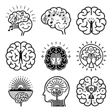 Black and white of human brain anatomy and neural connections msea set neur.. 库存插图