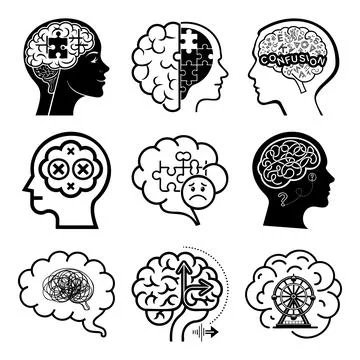 Black and white of human brain functions and mental health concepts msea se.. Stock Illustration