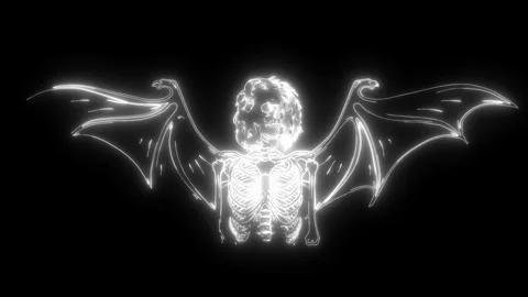 Black and white of human skeleton with bat wings in neon style Video stock 275882633