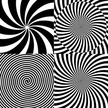 Black and White Hypnotic Psychedelic Spiral with Radial Rays, Twirl Background 스톡 일러스트