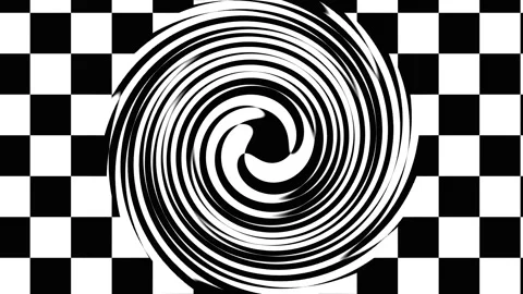 Black and white hypnotic vortexes spinning over a checkerboard pattern with.. Stock Footage 341688947