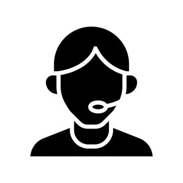 Black and White Icon of a Call Center Agent with Headset and Microphone Ilustração Stock
