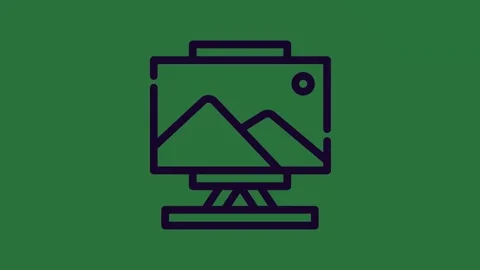 Black and white icon computer screen mountains in the line of outline isolated 動画素材 337035462