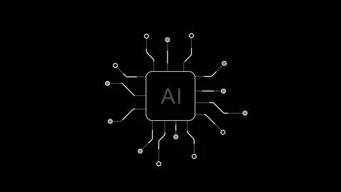 A black and white icon of a computer chip on a black background 写真素材