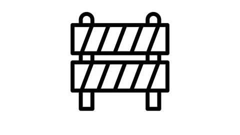 A black and white icon of a construction barrier, showcasing its text.. Stock Footage 335118671