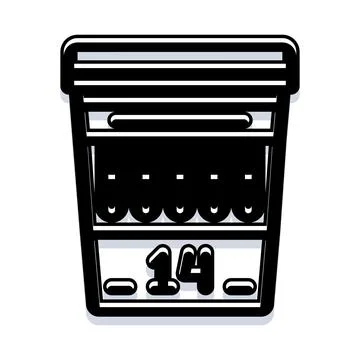 Black and white icon of a container with number 14 Stock Illustration