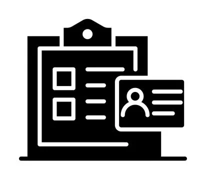 Black and White Icon of Document and ID Card on Clipboard Background Stock Illustration