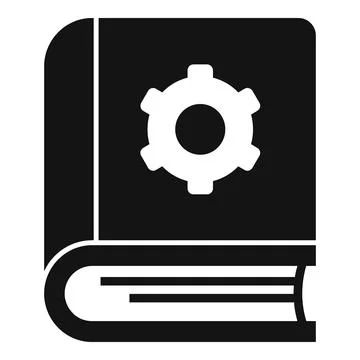 A black and white icon featuring a book with a gear, representing a technical Stock Illustration