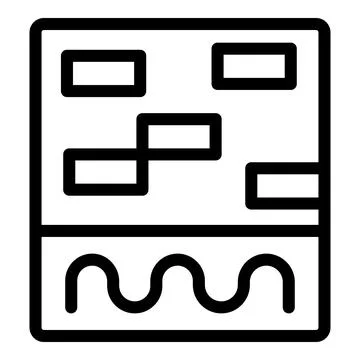 Black and white icon featuring a geometric pattern with blocks and waves Illustrazione stock